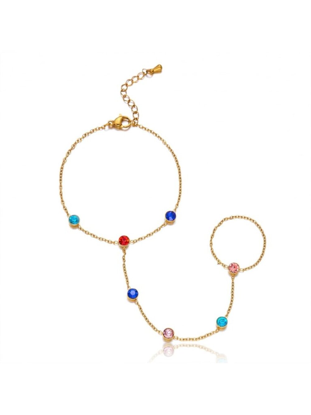 18K Gold Plated Multicolor CZ Hand Chain Bracelet - Elegant Fashion Jewelry